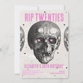 RIP 20sブラックピンクおもしろいスカル30th誕生日パーティー 招待状