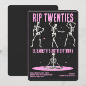 RIP 20sブラックピンクおもしろいスカル30th誕生日パーティー 招待状 (正面/裏面)