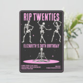 RIP 20sブラックピンクおもしろいスカル30th誕生日パーティー 招待状 (スタンド正面)
