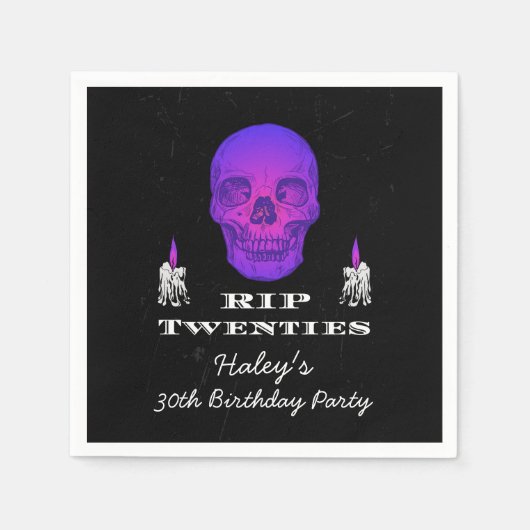 RIP 20s紫のスカルゴシック30th誕生日 スタンダードカクテルナプキン (正面)