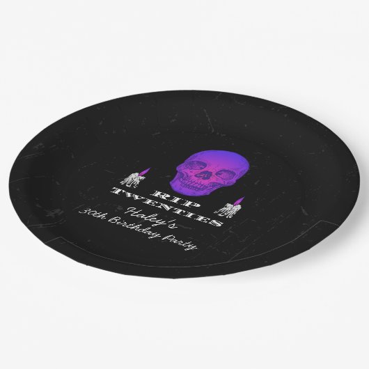 RIP 20s紫のスカルゴシック30th誕生日 ペーパープレート (アングル)