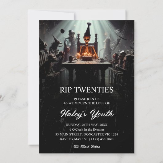 RIP 20s20代スケルトンおもしろい30歳の誕生日 招待状 (正面)