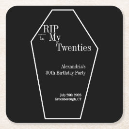 RIP 20s ゴシック 30歳の誕生日パーティー 黒と白 スクエアペーパーコースター