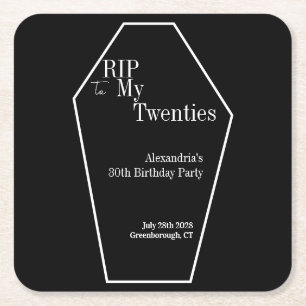 RIP 20s ゴシック 30歳の誕生日パーティー 黒と白 スクエアペーパーコースター