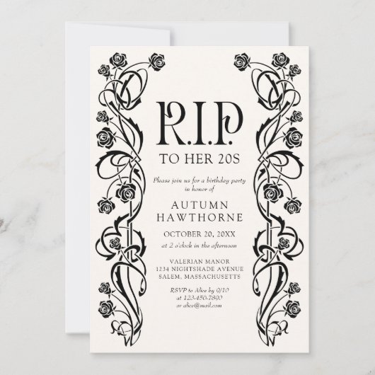 RIP 20s 30s Gothic Halloween Birthday 招待状 (正面)