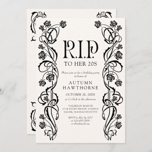 RIP 20s 30s Gothic Halloween Birthday 招待状 (正面/裏面)