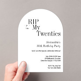 RIP 20s 30th誕生日パーティー白ミニマル アクリル招待状
