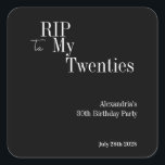 RIP 20s 30th Birthday Black and Whiteパーティー スクエアシール<br><div class="desc">これは30歳モダンの誕生日で、ハロウィーンの大人のパーティーデザイン。このシンプルRIP 20sデザインは、タイポグラフィと白黒のクラシックでスタイリッシュある。テンプレートは、単にあなたの名前を追加するために設定され、ハロウィーンの誕生日パーティー詳細。おもしろいとハロウィンクールをテーマにした30歳の誕生日パーティーに最適で、封筒用シールやパーティーの好意シールに最適。パーソナライズするには、単にパーソナライズこのボタンを使用して名前とパーティー日付を追加し、ここで年齢または残りの文字を変更することができもしる。色またはデザインを変更するには、フォント編集ツールをチェックアウトする。パーソナ救済ライゼーションや製品のマッチング、またはカスタム設計の場合は、zazzleチャットや電子メールで私にメールを送信す連絡る： ursuladawnmoon@gmail.com</div>