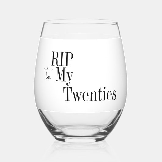 RIP 20s 30th Birthday Black and White Party Favor ステムなしワイングラス (正面)