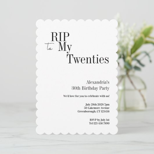 RIP 20s 30th Birthday Minimal Party 招待状 (スタンド正面)