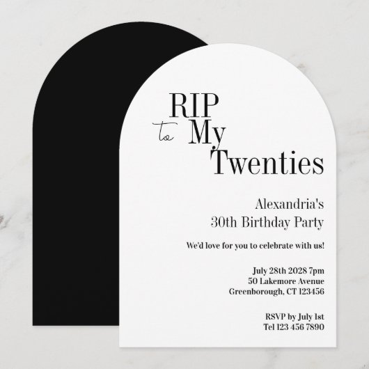RIP 20s 30th Birthday Minimal Party 招待状 (正面/裏面)