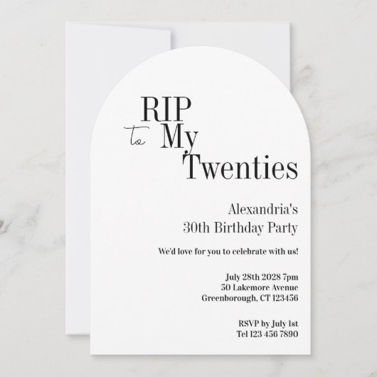 RIP 20s 30th Birthday Minimal Party 招待状 (正面)