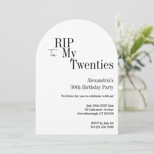 RIP 20s 30th Birthday Minimal Party 招待状 (スタンド正面)