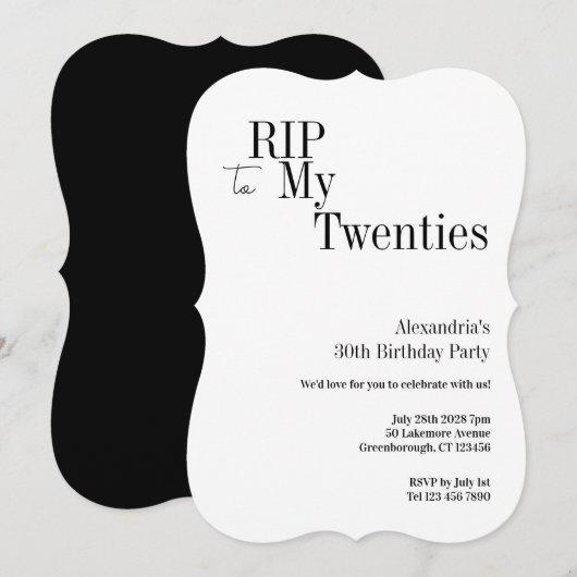 RIP 20s 30th Birthday Minimal Party 招待状 (正面/裏面)