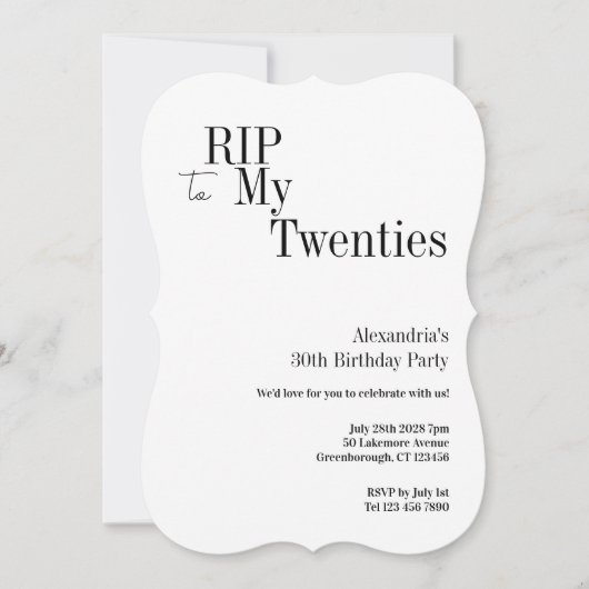 RIP 20s 30th Birthday Minimal Party 招待状 (正面)