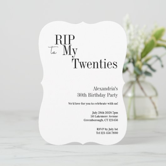 RIP 20s 30th Birthday Minimal Party 招待状 (スタンド正面)