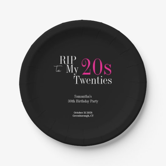 RIP 20s 30th Birthday Party Black Pink ペーパープレート (正面)
