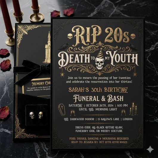 RIP 20s Death to My Youth 30th Birthday Funeral 招待状