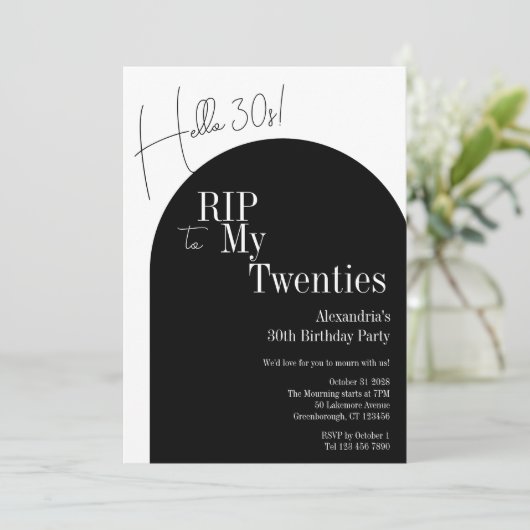 RIP 20s Hello 30s 30th birthday party 招待状 (スタンド正面)