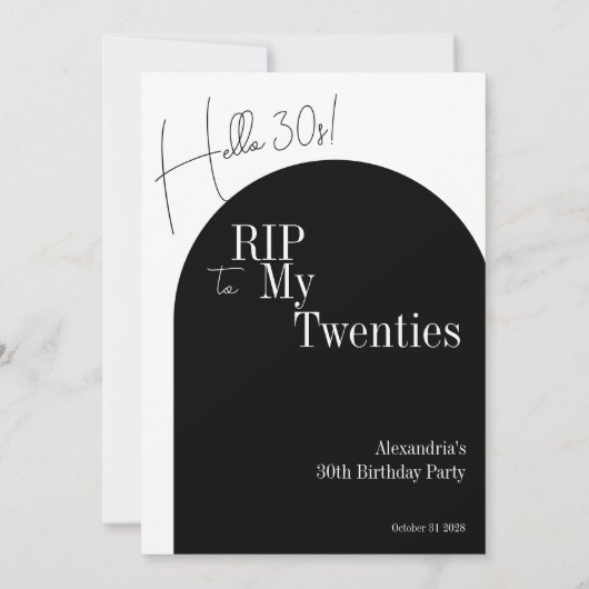 RIP 20s Hello 30s 30th birthday party 招待状 (裏面)