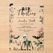 RIP 30代ブラックスケルトン40歳の誕生日パーティー アクリル招待状 (正面)