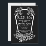 Rip 30sブラックバラ棺40th誕生日パーティー 招待状<br><div class="desc">30代の誕生日パーティー祝の招待女性の40歳の誕生日。黒いデザイン白い手紙、棺、バラと言葉"若者の死"。お客様のパーティー詳細とRSVP情報でパーソナライズする。</div>