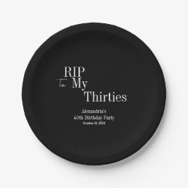 RIP 30s 40歳の誕生日パーティー 黒と白 ペーパープレート