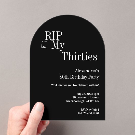 RIP 30s 40歳の誕生日 ブラック&ホワイトパーティー アクリル招待状 (インサイチュ (ポータブル))