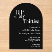 RIP 30s 40歳の誕生日 ブラック&ホワイトパーティー アクリル招待状 (正面)