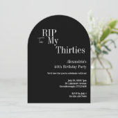 RIP 30s 40歳の誕生日 ブラック＆ホワイトパーティー 招待状 (スタンド正面)