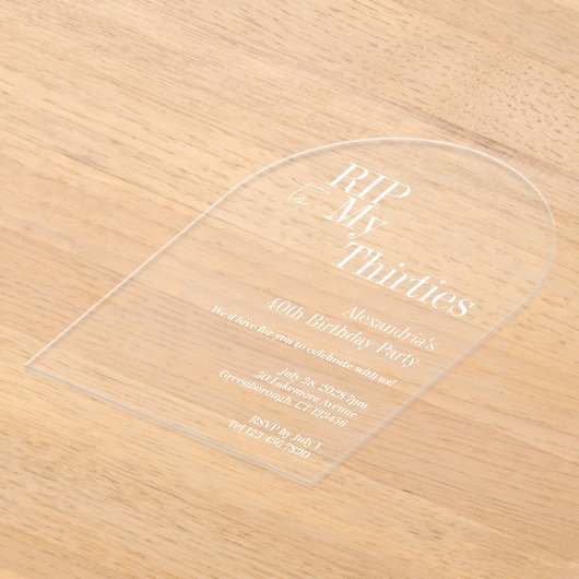 RIP 30s 40th Birthday Party アクリル招待状 (レイダウン)