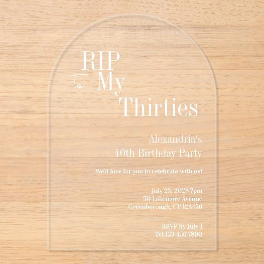 RIP 30s 40th Birthday Party アクリル招待状 (正面)