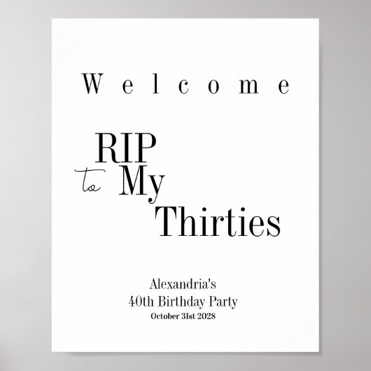 RIP 30s Party 40th Birthday Welcome ポスター (正面)