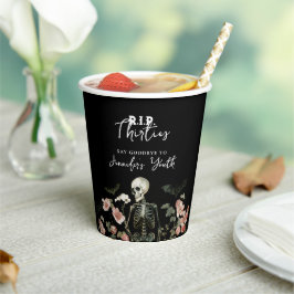 RIP 40th バースデーパーティスケルトン ピンクフラワー 紙コップ