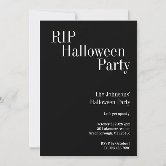 RIP Halloween Black and White Party 招待状 (正面)