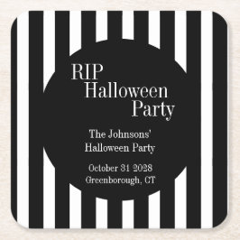 RIP Halloween Black and White Stripe Party スクエアペーパーコースター