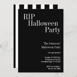 RIP Halloween Party Black and White Stripe 招待状