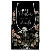 RIP Thirties Pink Floral Skeleton 40th Birthday スモールペーパーバッグ (正面)