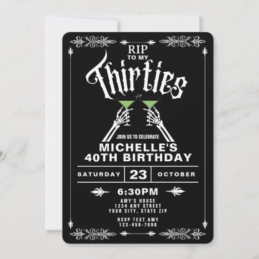 RIP To My 30s Trendy Gothic 40th Birthday 招待状 (正面)