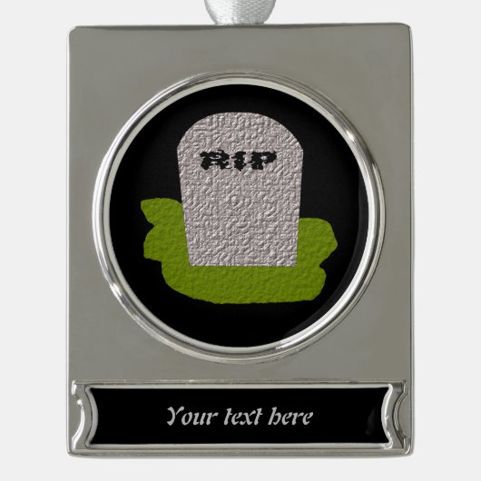 RIP Tombstoneカスタマイズ可能オーナメント シルバープレートバナーオーナメント (正面)