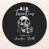RIP Twenties 黒いドクロの30歳の誕生日パーティー ラウンドペーパーコースター (正面)