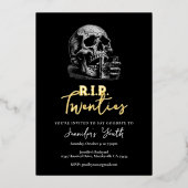 RIP Twenties Black Gold Skull 30th Birthday Party 箔招待状 (正面)