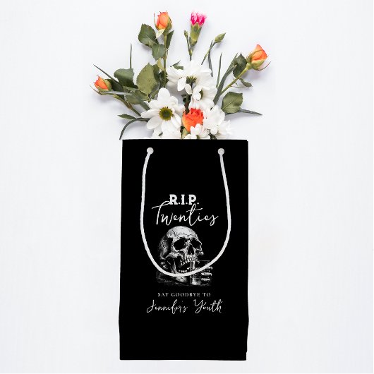 RIP Twenties Whiskey Gothic Skull Black Birthday  スモールペーパーバッグ