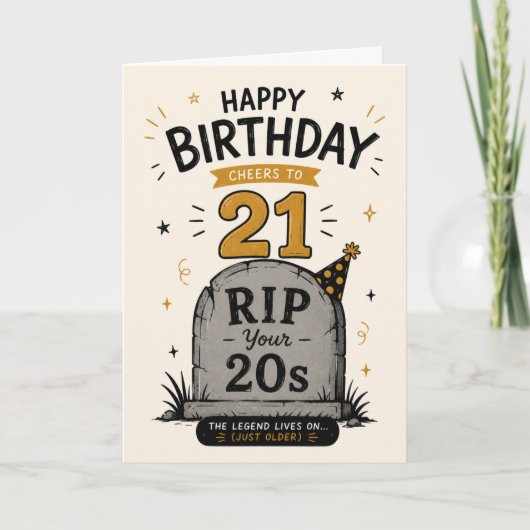 RIP Your 20s – おもしろいトレンディな21歳の誕生日カード カード (正面)