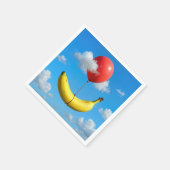 Ripe Banana Floating In Sky with Red Balloon スタンダードカクテルナプキン (角)
