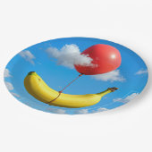 Ripe Banana Floating In Sky with Red Balloon ペーパープレート (アングル)