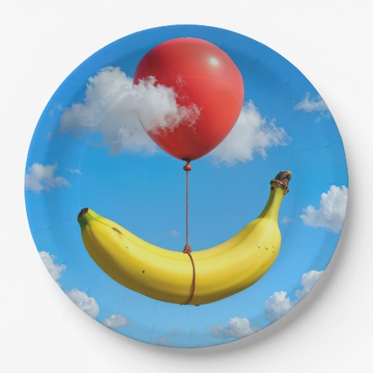 Ripe Banana Floating In Sky with Red Balloon ペーパープレート (正面)