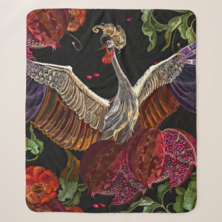 Ripened pomegranate fruits, crane birds and wild r シェルパブランケット