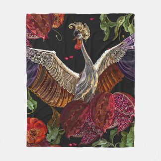 Ripened pomegranate fruits, crane birds and wild r フリースブランケット