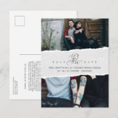 Ripped Paper Effect Wedding Custom Photo Script インビテーションポストカード (正面/裏面)